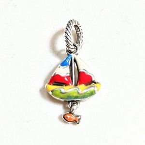 Brighton Sailboat Charm Enamel Silver For Bracelet Necklace Holder